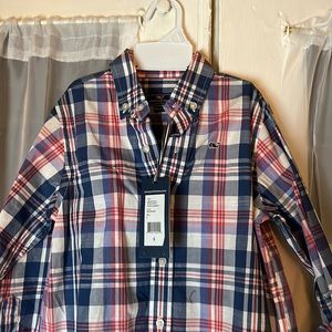 vineyard vines whale Checker Button Down Shirt kids Size 5 Moonshine